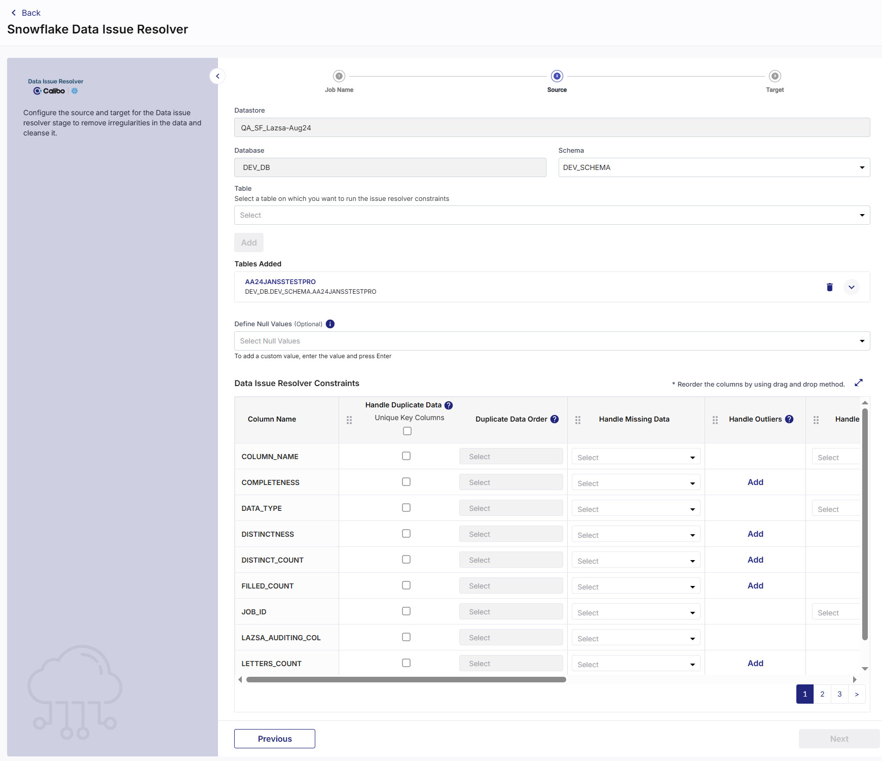 Snowflake Data Qualti Issue Resolver Source stage